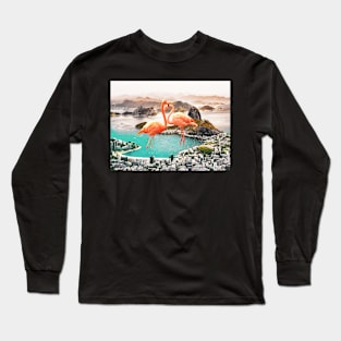 Flamingo, City, Creative,Collage, Scandinavian art, Modern art, Wall art, Print, Minimalistic, Modern Long Sleeve T-Shirt